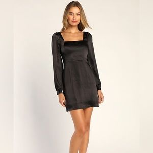 Lulus Satin Black Long Sleeve Mini Dress - image 1